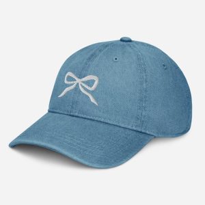 Topi Baseball Denim Bordir Pita Putih